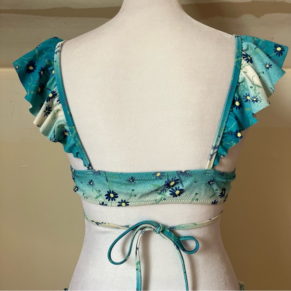 Aerie Blue Floral Printed Ruffle Wrap Bikini Set in Tidal Blue size Small - Picture 11 of 11